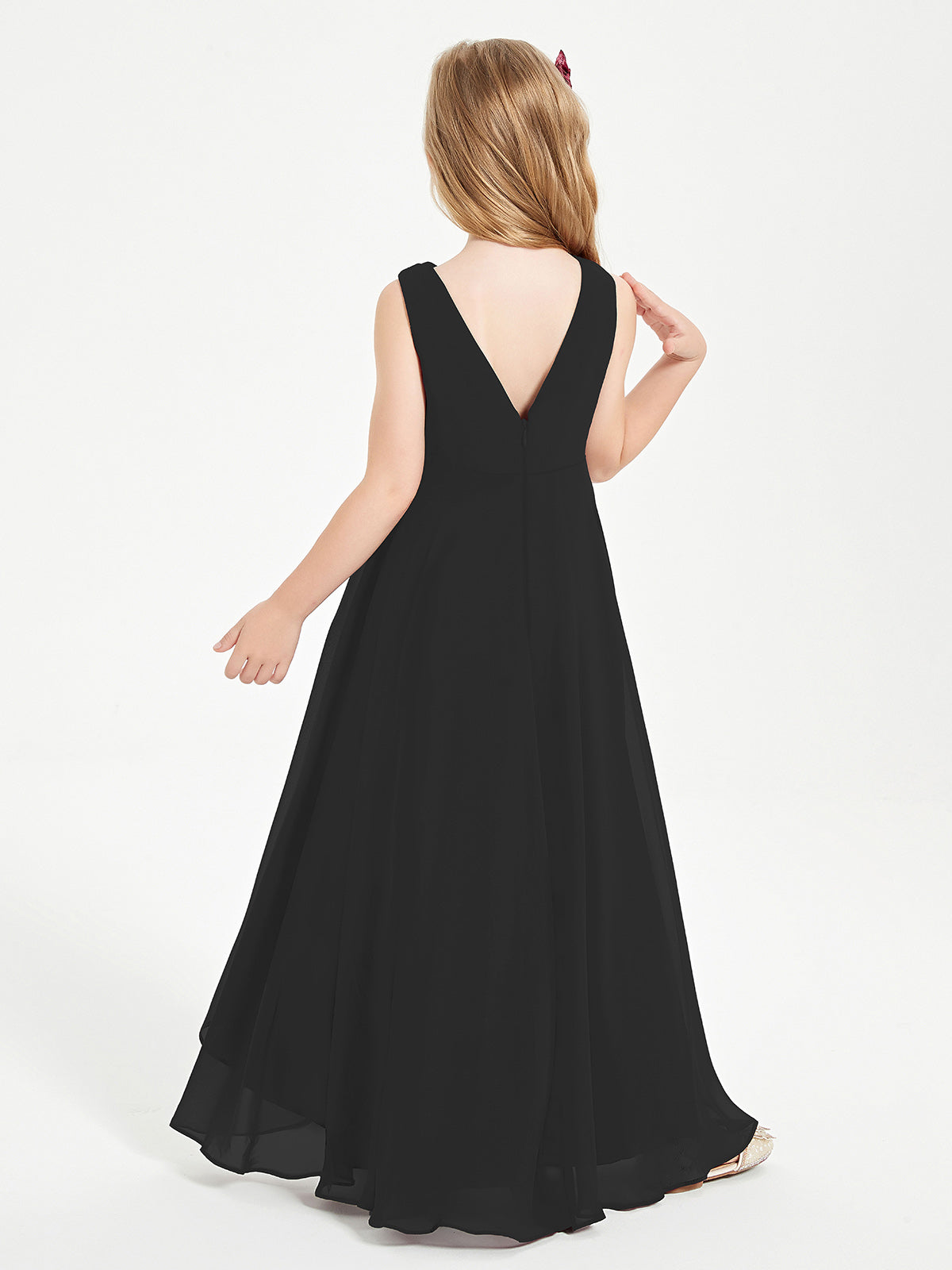Modern Asymmetrical Cowl Neck Junior Bridesmaid Dresses Black
